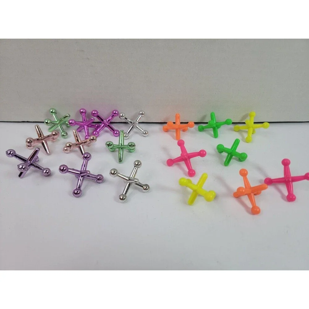 Mixed Lot Jacks Game Pieces Neon Plastic Metallic Replacement Toys No Ball